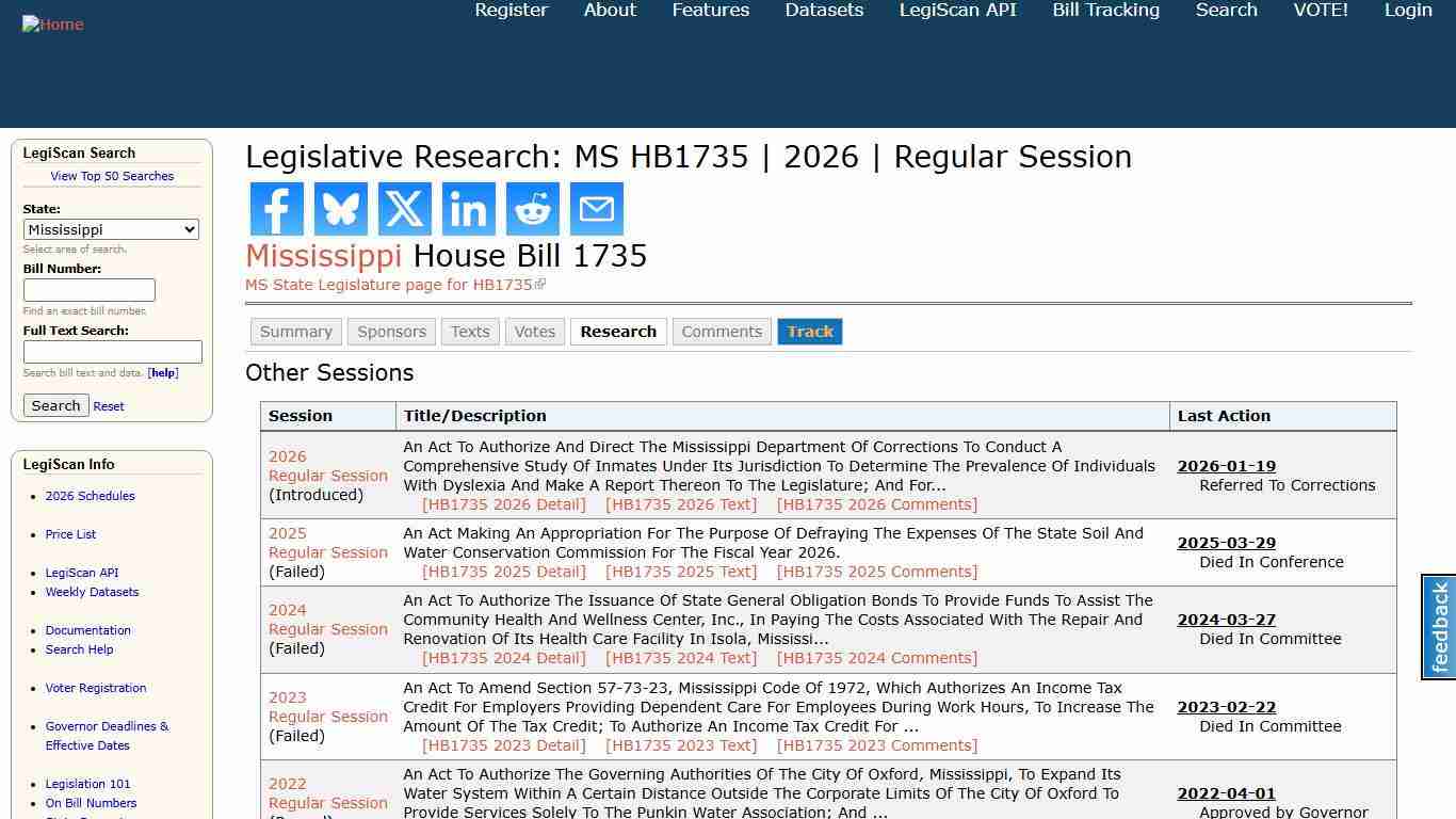 Legislative Research: MS HB1735 2026 Regular Session LegiScan