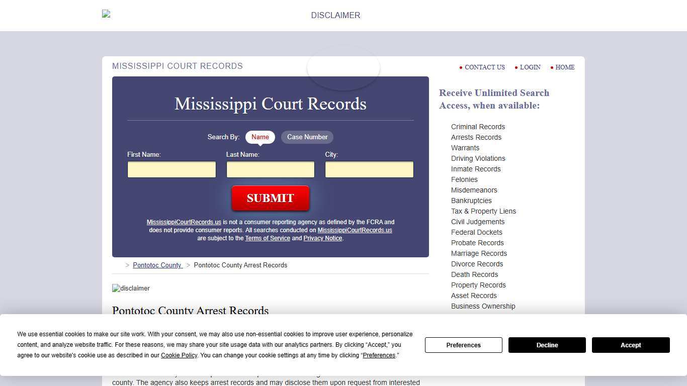 Pontotoc County Arrest Records MississippiCourtRecords.us