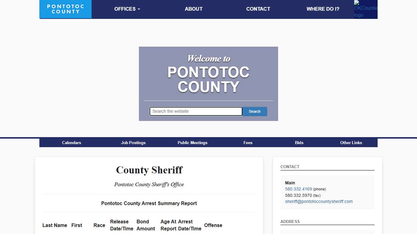 Pontotoc County Arrest Summary Report